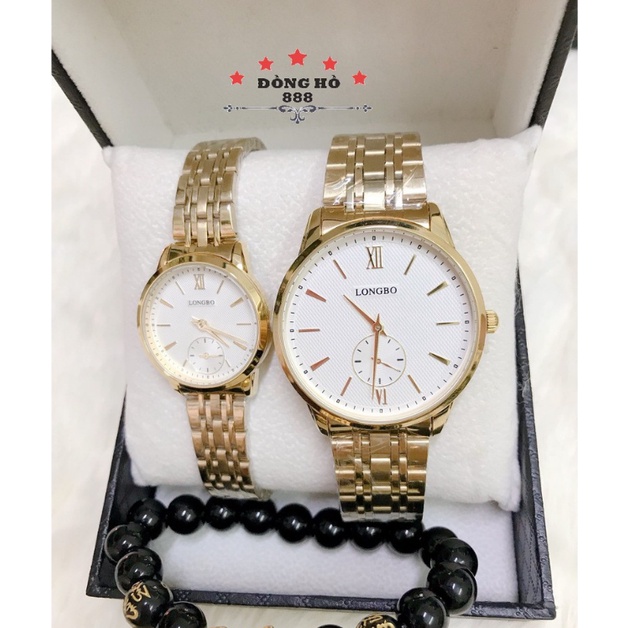 Đồng Hồ Đôi Nam Nữ LONGBO 1122 chống xước, nước + Tặng 1 vòng tỳ hưu phong thủy may mắn.