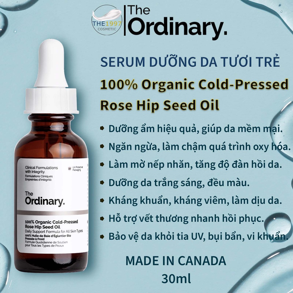 The Ordinary 100% Organic Cold-Pressed Rose Hip Seed Oil - Dầu dưỡng da tạo đàn hồi + tái tạo tế bào