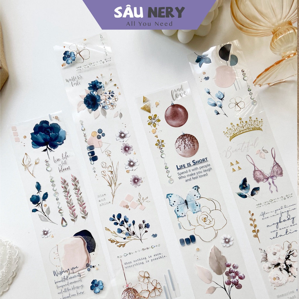Sâu Nery - Washi tape hoa xanh xinh xắn by Mosswood (Chu kỳ 108cm)