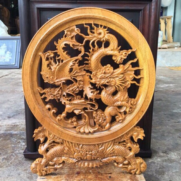 Đĩa tứ linh gỗ gụ hàng đẹp