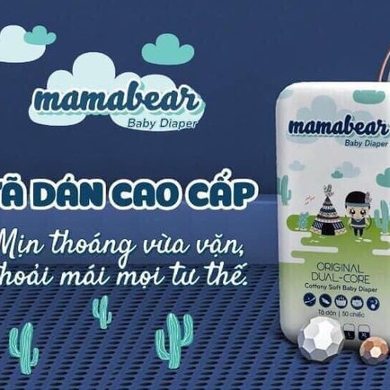 [HCM]Tã Dán- Bỉm Dán Mamabear  Cao Cấp Siêu Thấm Hút Chống Trào Ngược Chống Hăm Cho Bé Bịch 50 Chiếc Size S, M.