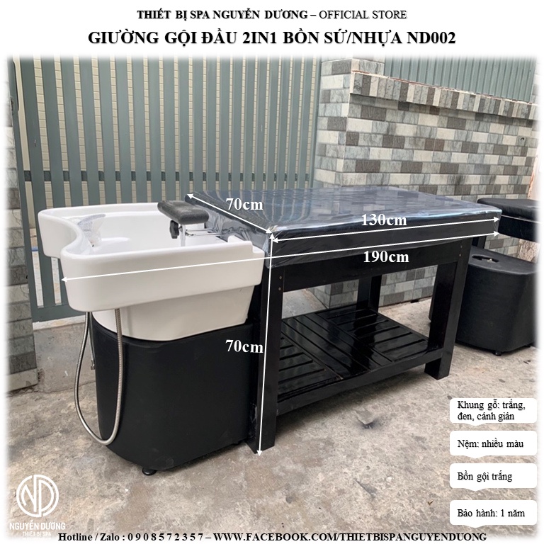 [XƯỞNG SẢN XUẤT] Giường Gội Đầu Dưỡng Sinh 2in1 Bồn Gội Tai Thỏ - Khung Gỗ - ND002