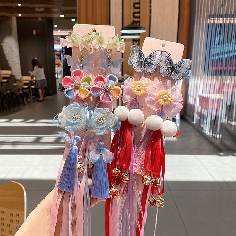 Set 2 Kẹp Tóc Hình Hoa Và Bướm Tua Rua Xinh Xắn Cho Bé Gái