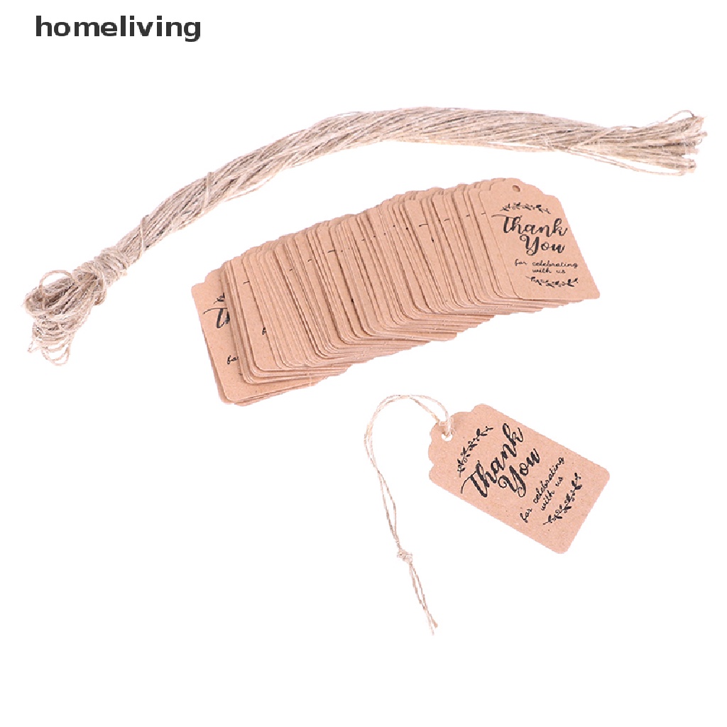 Set 100 Thẻ Giấy Nâu In Chữ Thank You Dùng Để Trang Trí Quà Tặng