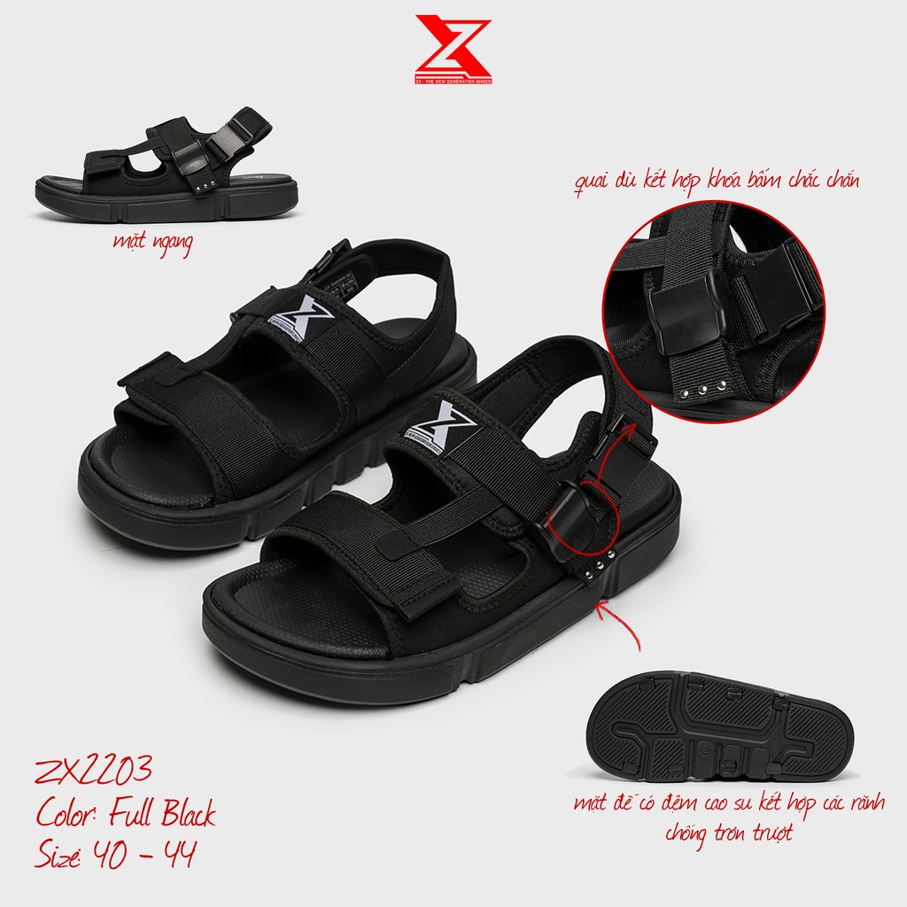 [Mã SKAMLTSM9 giảm 10% đơn 99K] Sandal Unisex Streetstyle - ZX2203 All Black - Đế Siêu Nhẹ