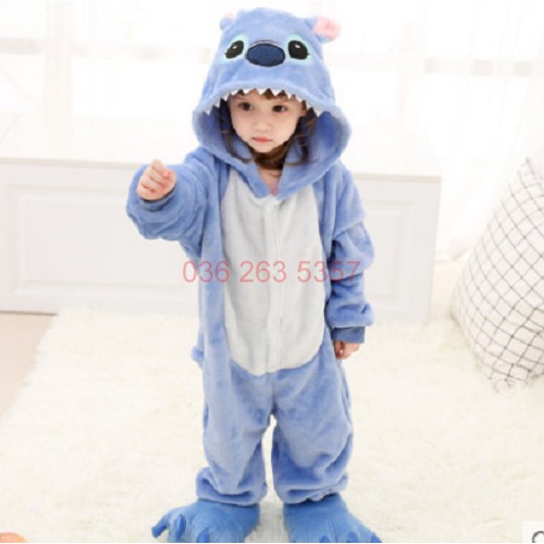 [GIẢM 40K] ❤️ FREESHIP ❤️ Bộ đồ thú Stitch Xanh Trẻ Em Loại 1