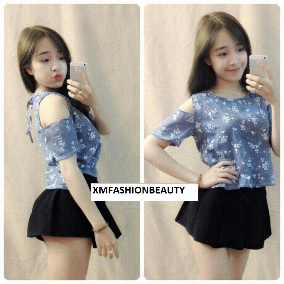 ÁO KIỂU NỮ BÔNG HỞ VAI DỄ THƯƠNG - XM FasshionBeauty (HỌA TIẾT BÔNG NGẪU NHIÊN)
