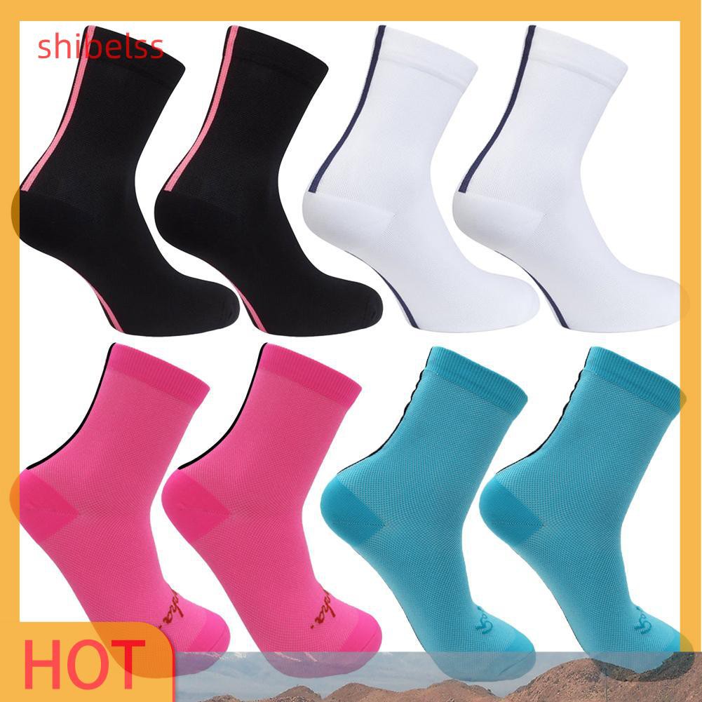 （ʚshibelss）Splicing Color Mesh Riding Socks Unisex Cycling Bicycle Calf Length Socks