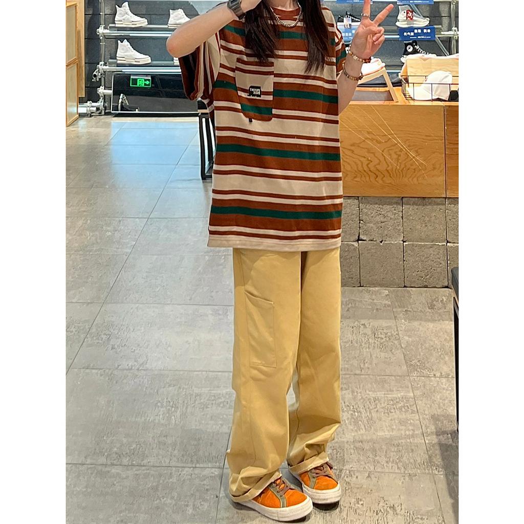 Ethelgirl Quần Dài Lưng Cao Ống Rộng Phối Túi Với 3 Màu Thời Trang Hàn Quốc Cho Nữ