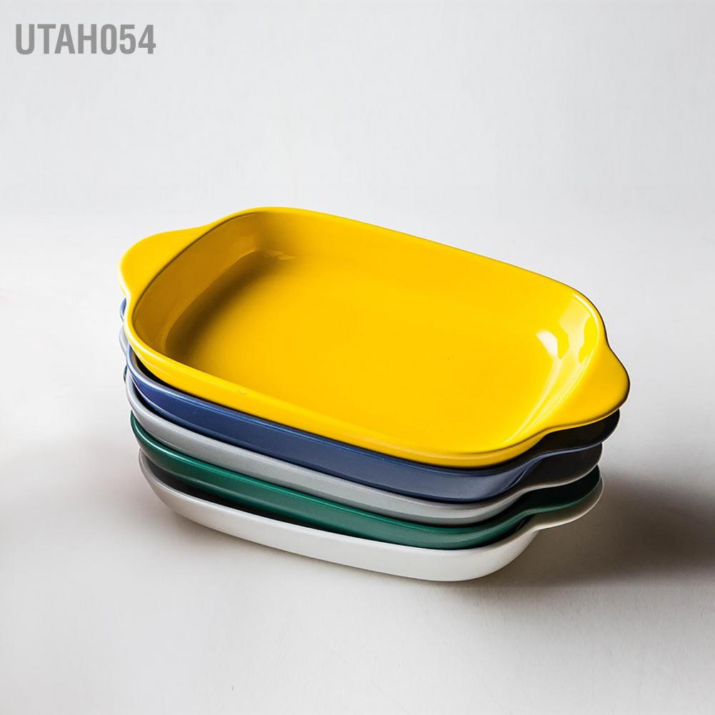 Hàng Sẵn (18*13.5*4cm) Khay chữ nhật sứ, Nướng Bánh,Chịu Nhiệt Đĩa nướng Kết cấu mờ đơn giản Chảo sứ hình chữ nhật cho lò vi sóng【Utah054】