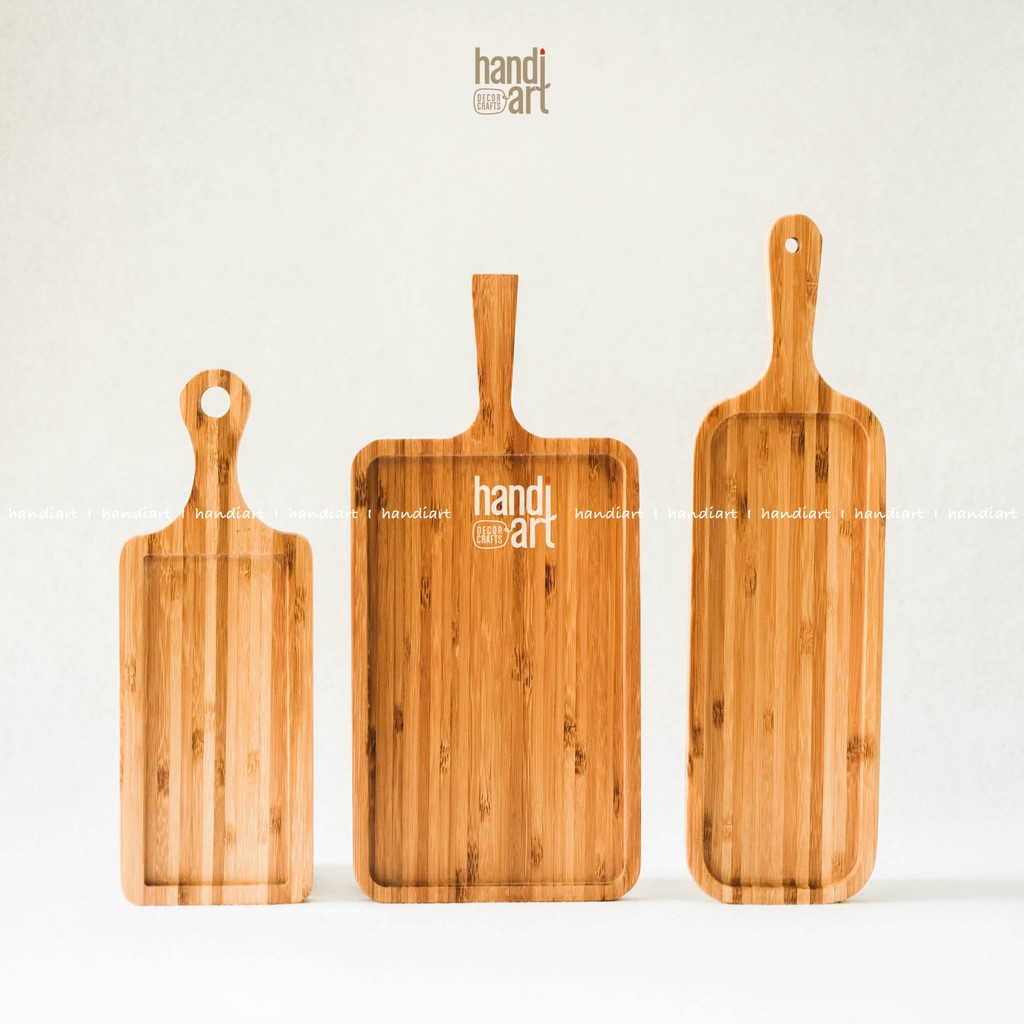 Khay gỗ tre chữ nhật tay cầm - Khay gỗ tre tự nhiên - Bamboo wood tray
