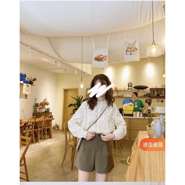 Áo Sơ Mi Nữ Tay Dài Hoa Nhí Cổ Tròn Dễ Thương Ulzzang