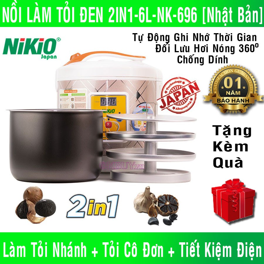 [Chính Hãng] Máy Nồi làm tỏi đen chuyên dụng Nhật Bản Nikio NK-696 - 6 lít/ Bạc 2in1 Làm Được Tỏi Cô Đơn Và Tỏi Nhánh