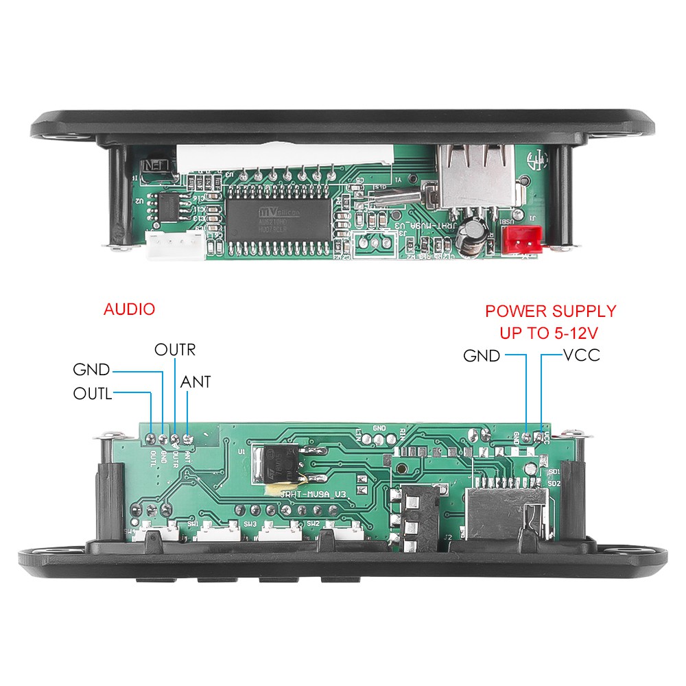 Car Audio Decoder Card DC 5V/12V Micro USB AUX MP3 Music Player Speaker