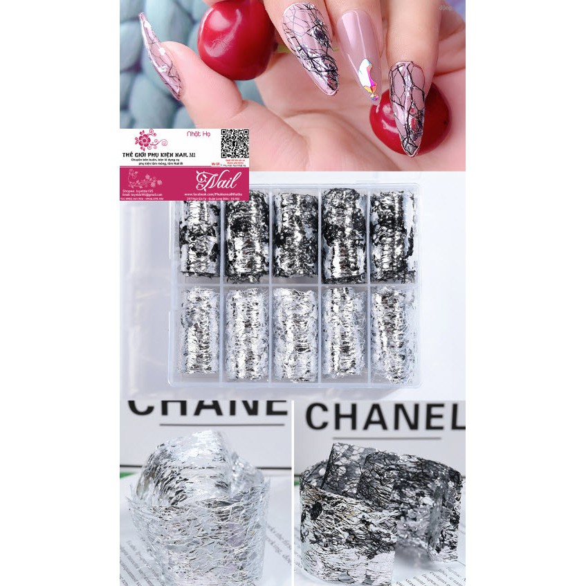 Foil Lưới Giấy Nhún Ánh Bạc Vàng Ẩn Gel Ẩn Bột Các Mẫu Đẹp Mới 2020 Trang Trí Móng Nghệ Thuật - Lẻ 1 Hộp