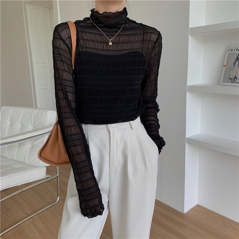 Áo voan tay dài TienKhi Shop nhúng mỏng cổ lọ màu trơn AK47