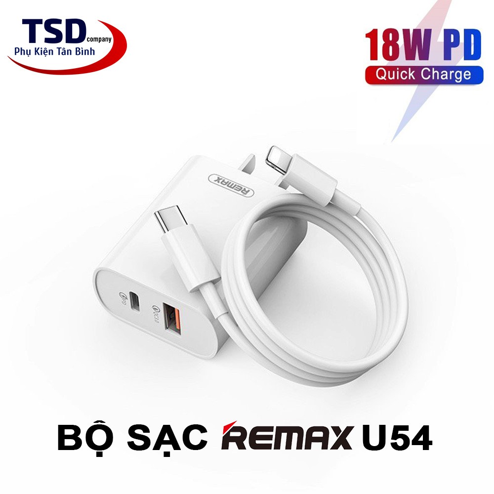 Bộ Sạc Nhanh PD 18W Remax RP-U54 Chính Hãng Kèm Cáp C to Lightning