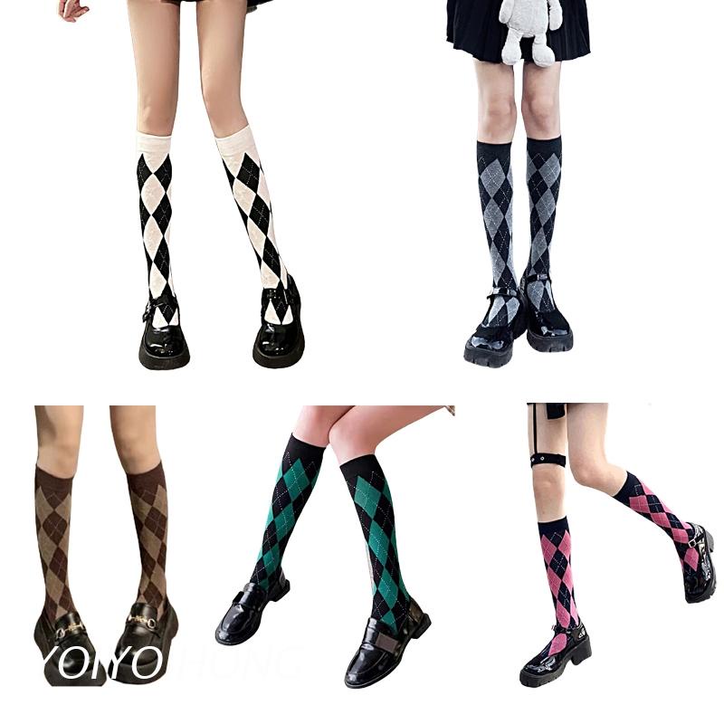 1 Đôi Vớ Dài Đến Đầu Gối Họa Tiết Sọc Caro Thời Trang Cho Nữ