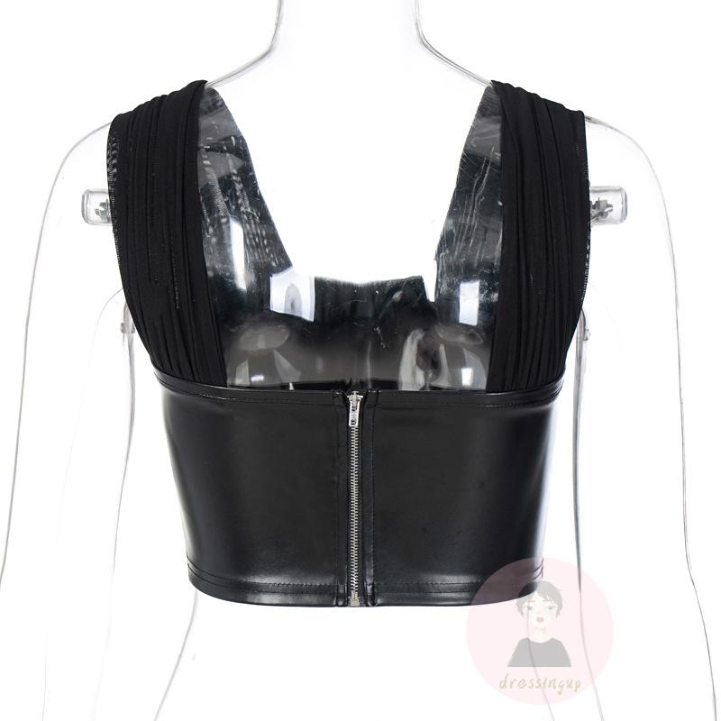 Áo Không Tay Bằng Da Pp Màu Trơn Phối Dây Kéo Sau Lưng Thời Trang Mùa Hè Cho Nữ