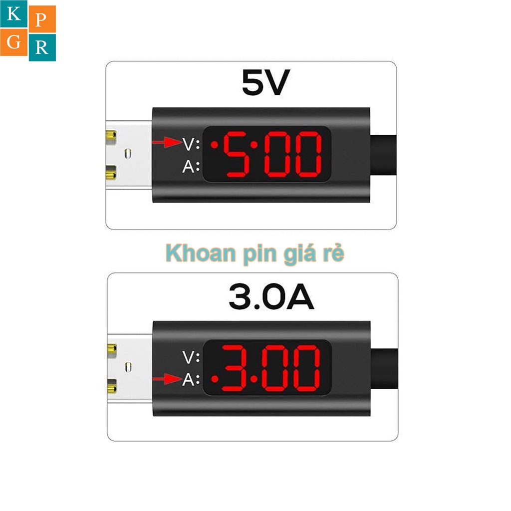 KPGR Cáp sạc điện thoại có đèn LED hiển thị Vôn Ampe