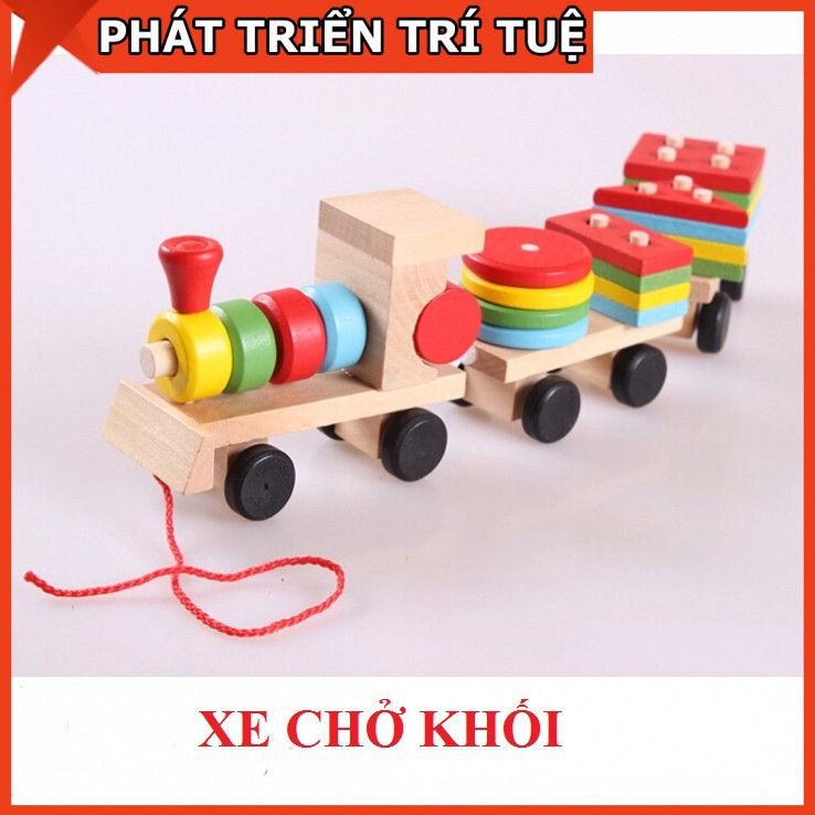 Đồ chơi tàu hỏa chở khối gỗ thả hình trụ phát triển trí tuệ cho bé-Monkystore