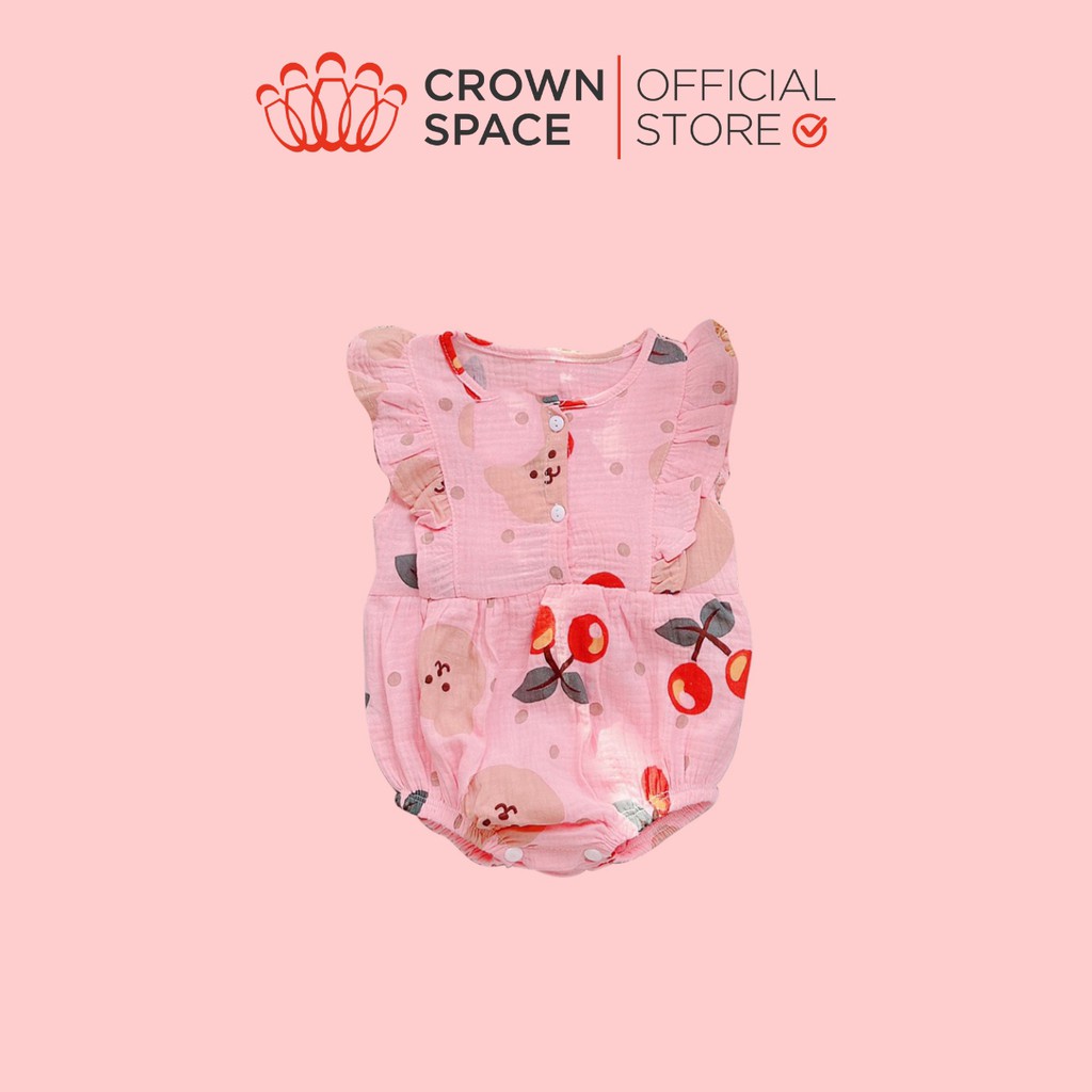 Đồ Bộ Sơ Sinh Bé Gái Chính Hãng CrownSpace Họa Tiết Trái Anh Đào CKGS2911302 - Thoáng Mát,Thấm Hút Mồ Hôi - Size 1 đến 7