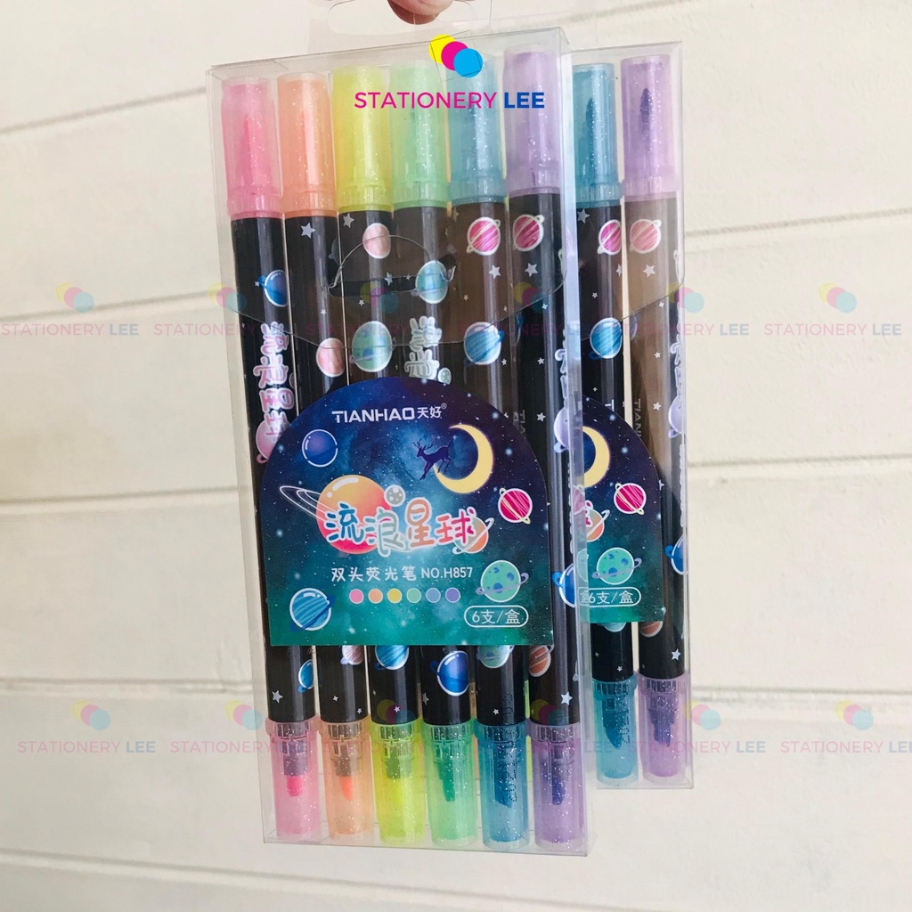 Bút dạ quang 6 màu highlight pastel LEE, bút đánh dấu nhớ dòng cute nhiều màu marker dễ thương