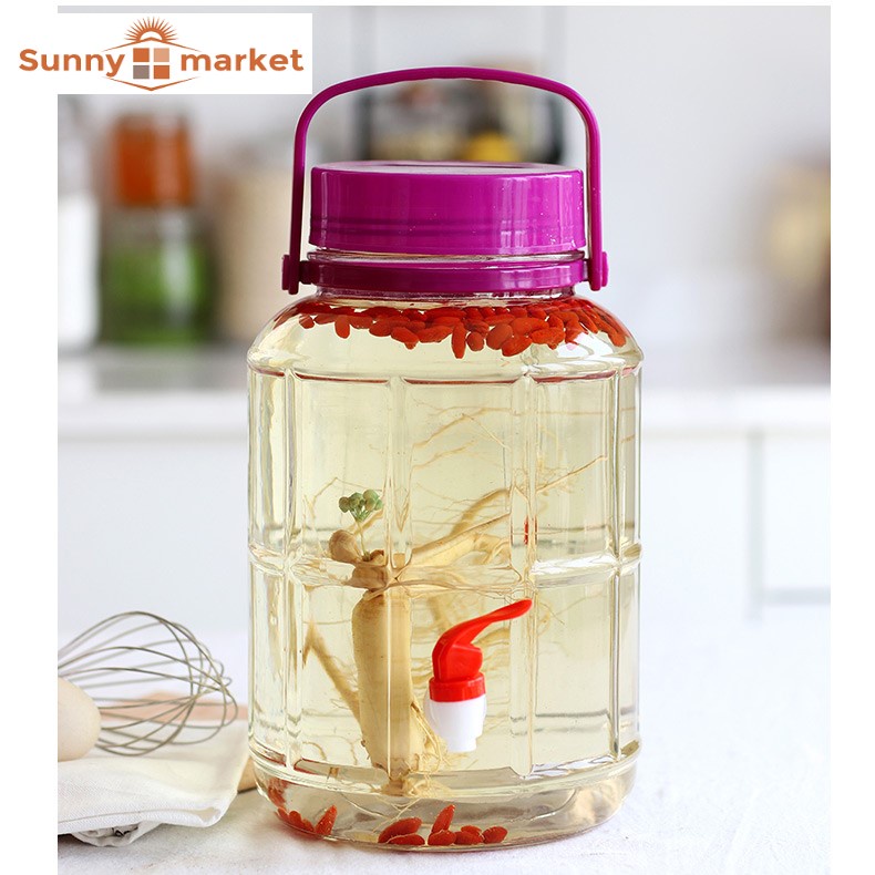 Bình thuỷ tinh ngâm rươu sâm có quai xách có van 10 lít