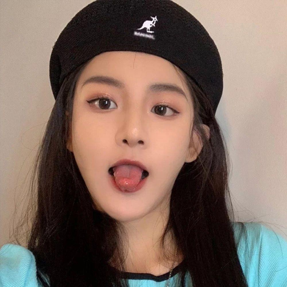 LILYES Mũ Beret Thêu Họa Tiết Kangaroo Xinh Xắn Theo Phong Cách Thu Đông Dành Cho Nữ
