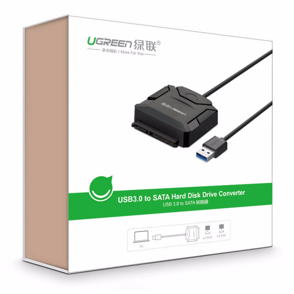 Cáp USB 3.0 đọc dữ liệu ổ cứng SATA Ugreen 20611 kèm dây nguồn 12V2A dài 50cm  - HapuShop