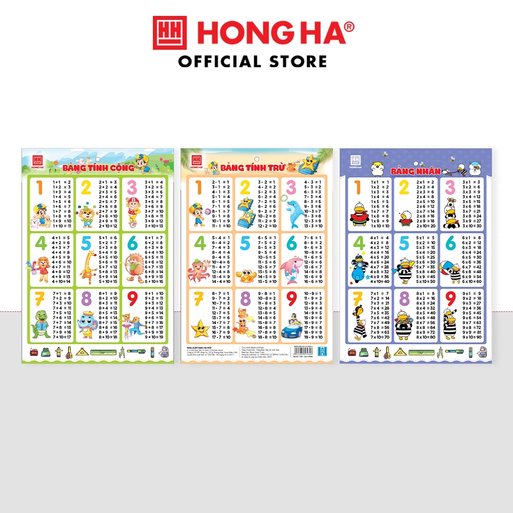 Bảng học toán các phép tính cộng, trừ, nhân, chia Hồng Hà - 7180