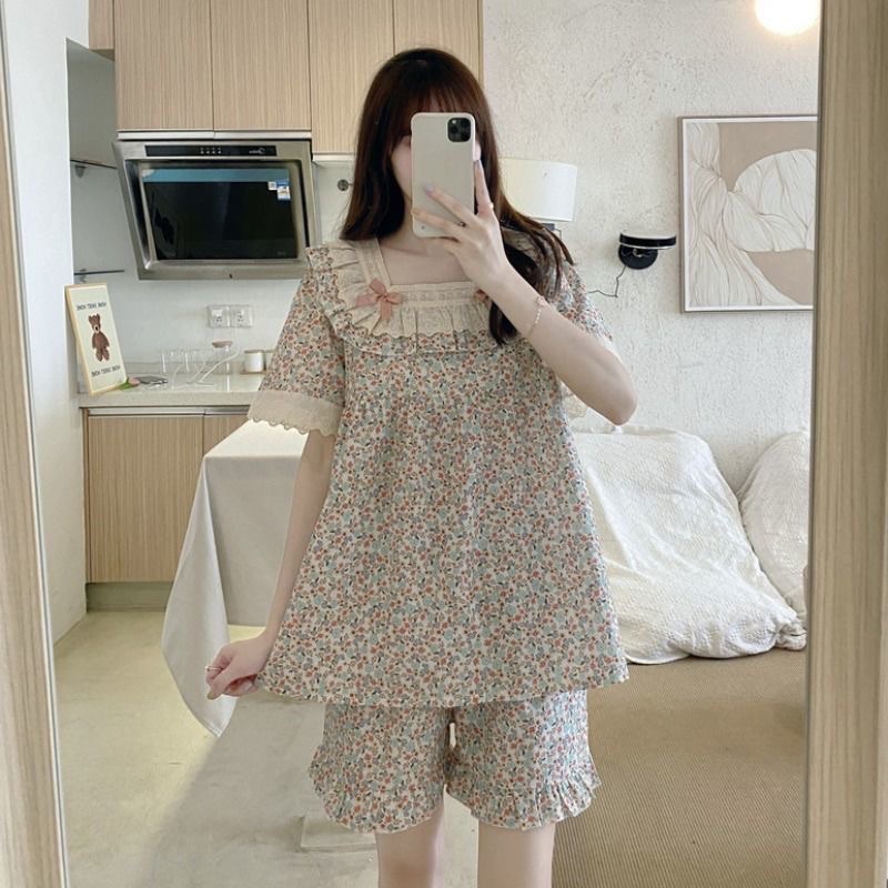 Phiên bản Hàn Quốc của bộ đồ ngủ ngắn tay Xiaoxiangfeng phụ nữ mùa hè mới dễ thương ký túc xá của cô gái dễ thương