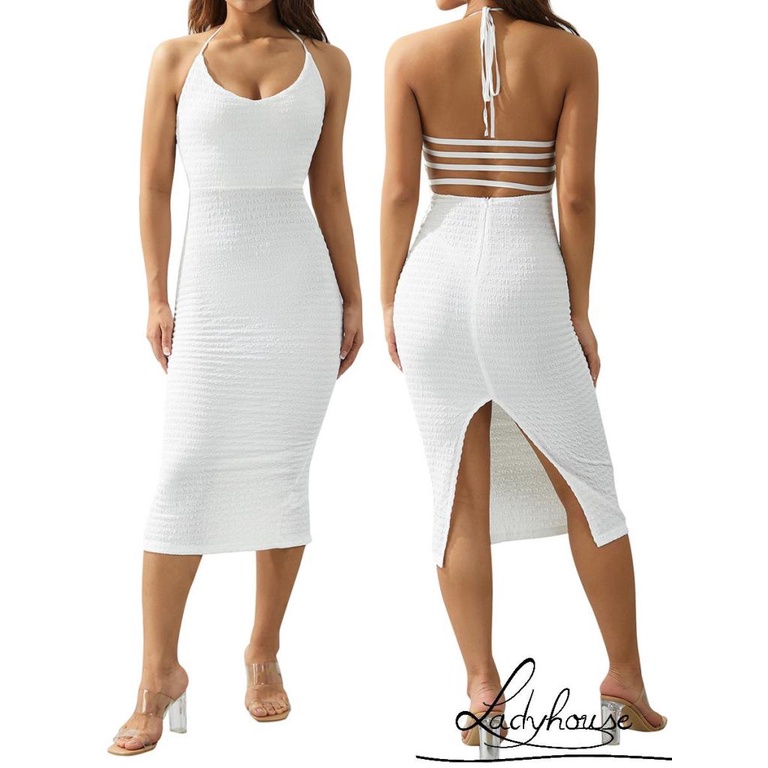 Đầm Dài Dáng Ôm Hở Lưng Màu Trơn Có Dây Cột Dành Cho Nữ Dự Tiệc Cocktail