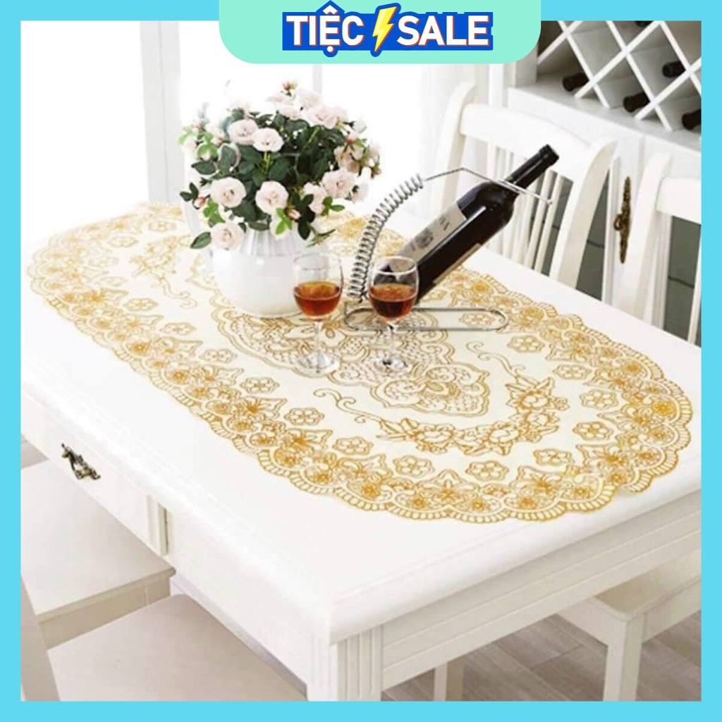 Khăn trải bàn ren hoa họa tiết Tân cổ điển, thanh lịch rập nổi sang trọng