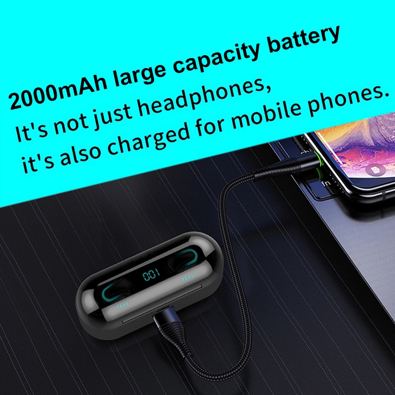 Tai Nghe Bluetooth Không Dây Kèm Hộp Sạc 2000mah