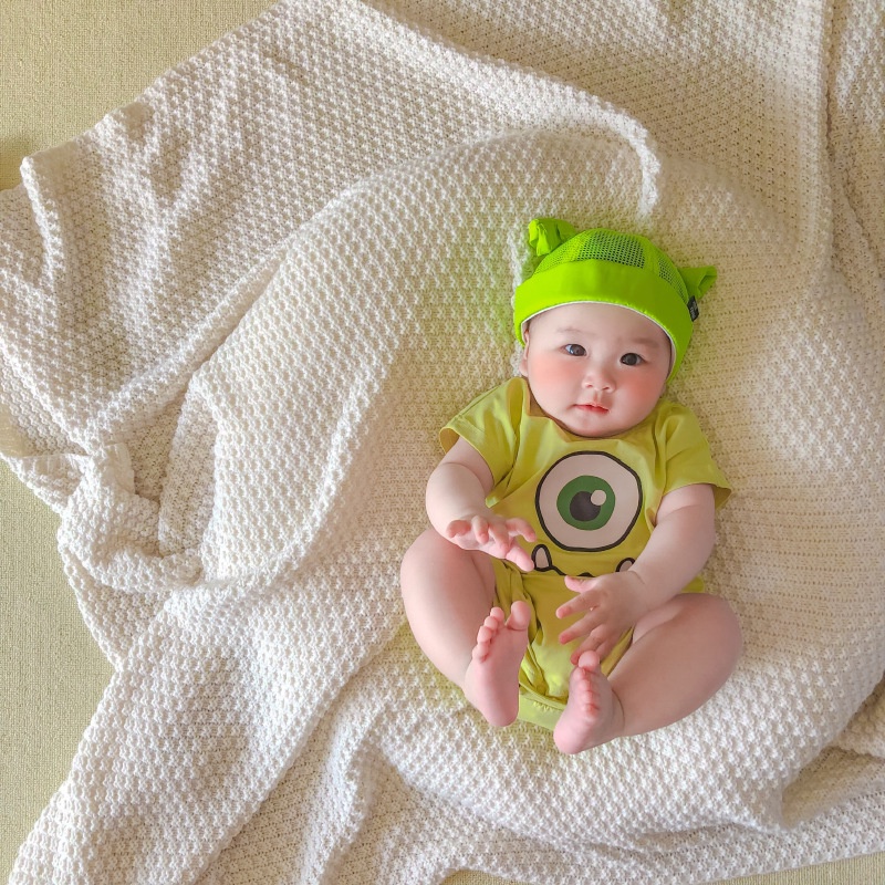 Bộ Áo Liền Quần Vải Cotton Tay Ngắn In Hoạt Hình Dành Cho Bé Sơ Sinh