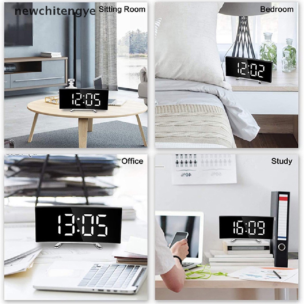 NCY 7 Inch Digital Alarm Clock Curved Dimmable Led Electronic Digital Desktop Clock Large Number Table Clock YE