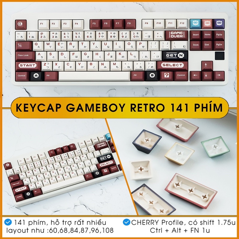 Keycap Cherry pbt Gameboy Retro 141 Phím cho bàn phím cơ