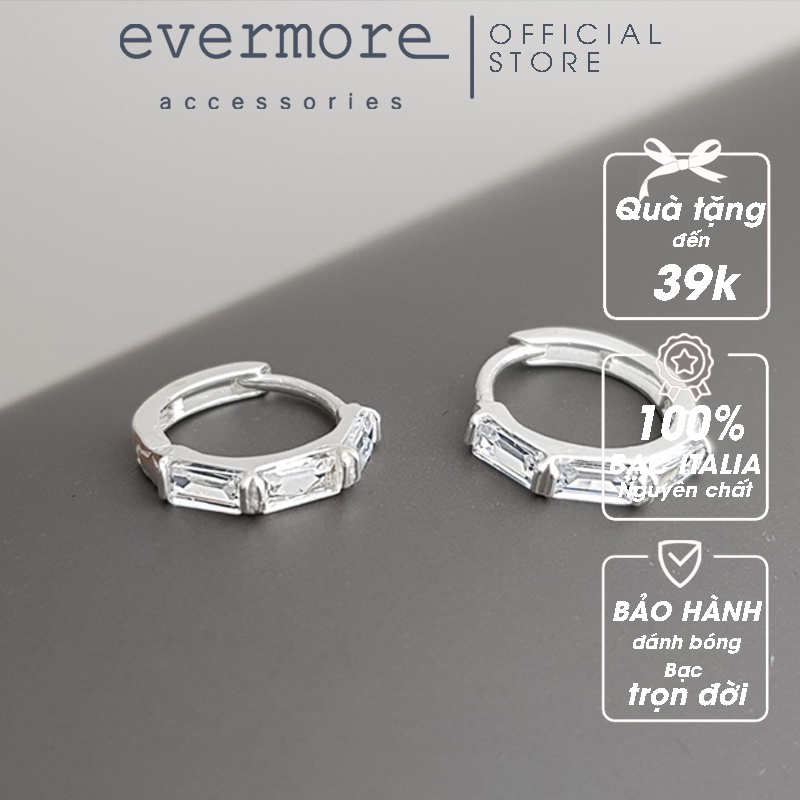 Bông tai bạc S925 EVERMORE, hoa tai bạc đính đá chữ nhật Aliyah thanh lịch, minimalism - H056