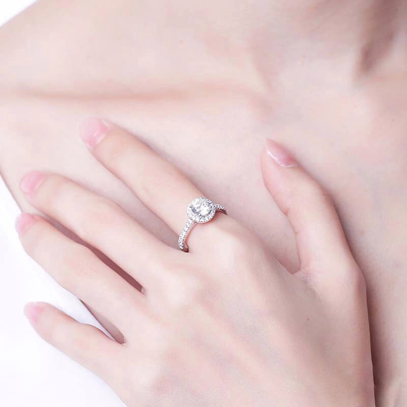 Nhẫn Bạc Ta Đính Đá Cao Cấp CaoBac Silver Ổ Đá VIền Đá Tròn Sang Trọng, Quý Phái Dành Tặng Riêng Cho Bạn Gái