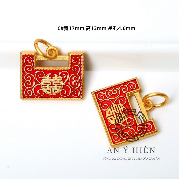 Charm Khóa đỏ vuông chữ Hỷ #C267( An Ý Hiên)