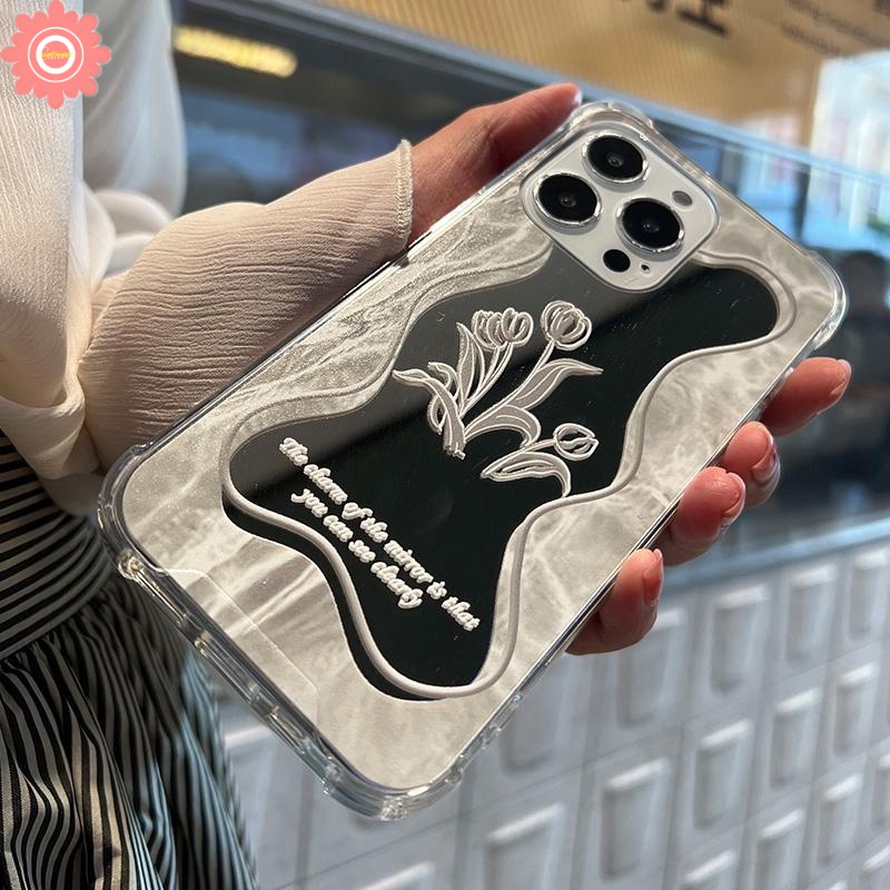 Ốp Điện Thoại Họa Tiết Hoa Hồng/Lá Cây Kèm Gương Trang Điểm Cho IPhone 11 7 8 Plus XR 13 12 Pro Max X XS Max SE 2020