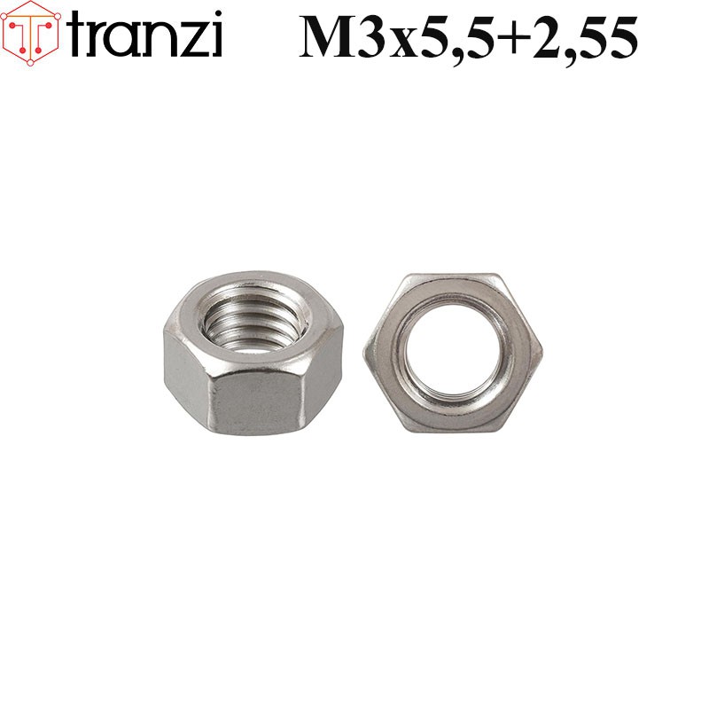 Đai ốc lục giác ngoài inox 304 M3x5,5+2,55 - túi 50 cái