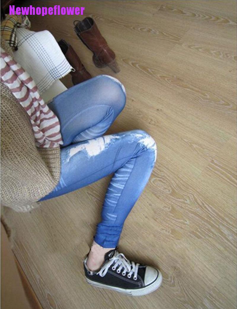 Quần Legging Giả Jean Rách Cá Tính Cho Nữ Đen