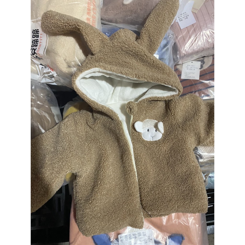 Áo Khoác Lông Cừu Tai Thỏ size 73-100(7kg-14kg), Áo Khoác Tai Thỏ Cho Bé 1-3 tuổi