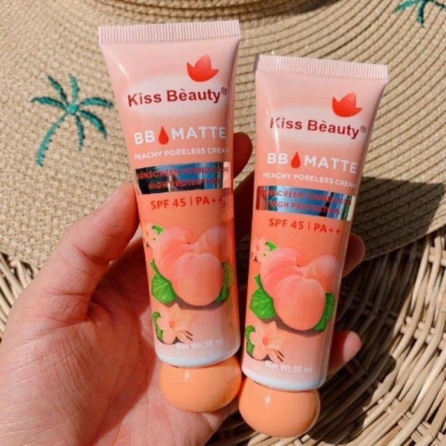  Kem nền BB Matte đào 2in1 Kiss Beauty (chống nắng SPF45 và che khuyết điểm)