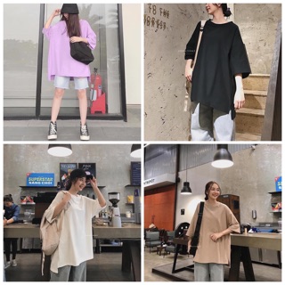 [Nữ] Áo thun tay lỡ dáng rộng xẻ tà siêu hot