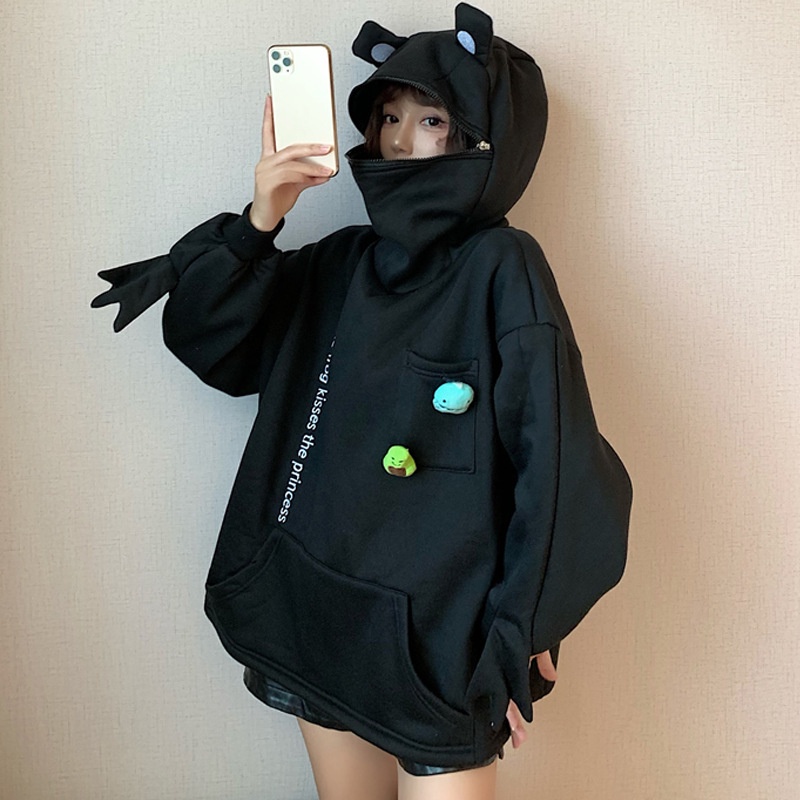 Áo hoodie tay dài dáng rộng thiết kế hình chú ếch ngộ nghĩnh phong cách Hàn Quốc thời trang