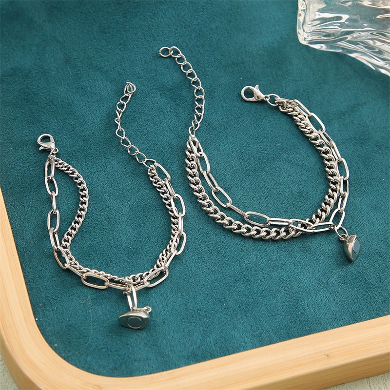 Set 2 vòng tay bạc s925 RINHOO FRIENDSHIP đơn giản thời trang cho cặp đôi