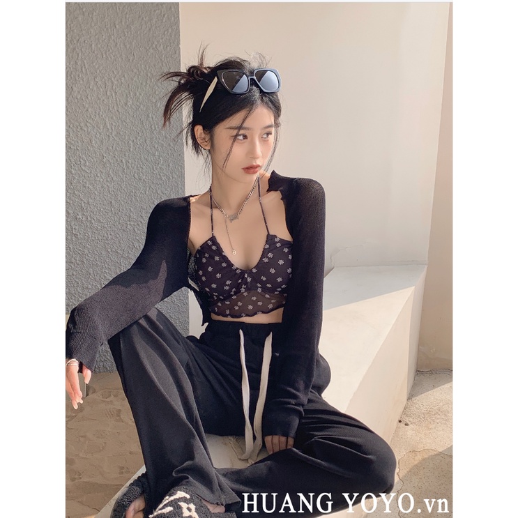 Set Áo Hai Dây Và Áo Khoác cardigan Họa Tiết Hoa Phong Cách Hàn Quốc Thời Trang Mới Cho Nữ